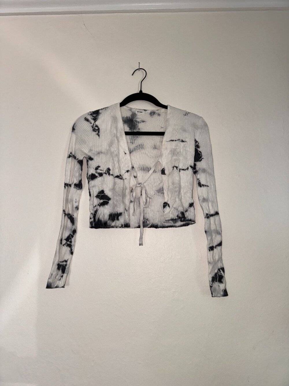 tie-dye tie-front ribbed cardigan